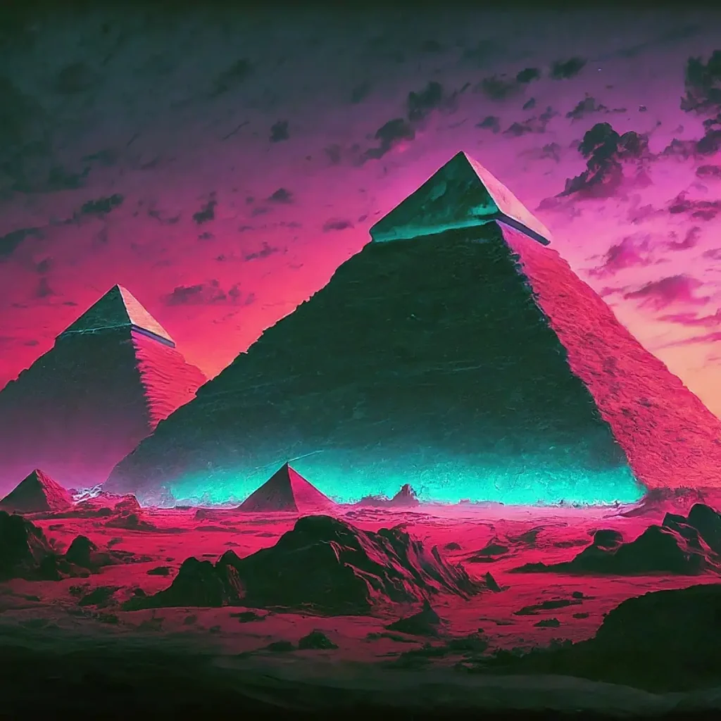 صورة من إنشاء بارد bard لأهرامات الجيزة
The pyramids of Giza bathed in the neon glow