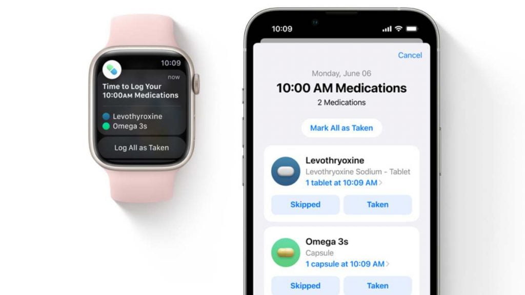 التذكير بمواعيد تناول الأدوية مباشرة عبر ابل ووتش watchos 9 