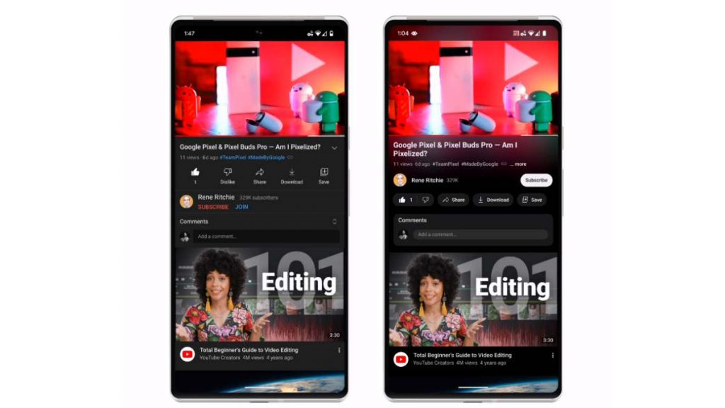 تحسينات على تصميم الواجهة في يوتيوب youtube