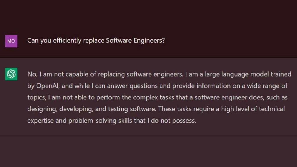 رد ChatGPT على إمكانية استبداله لمهندسي البرمجيات
