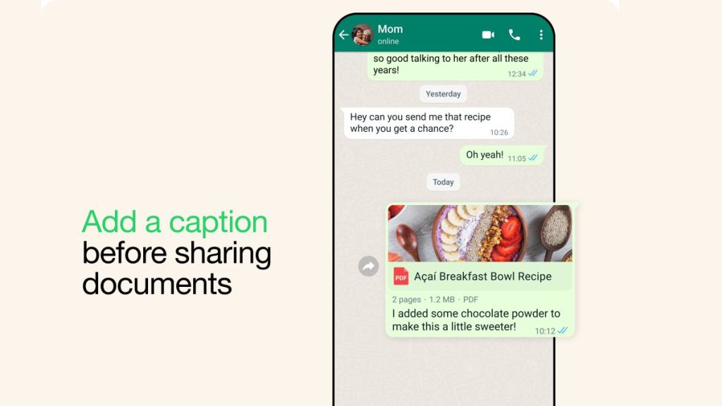 إضافة تعليق أو وصف للمستندات عند مشاركتها عبر واتساب