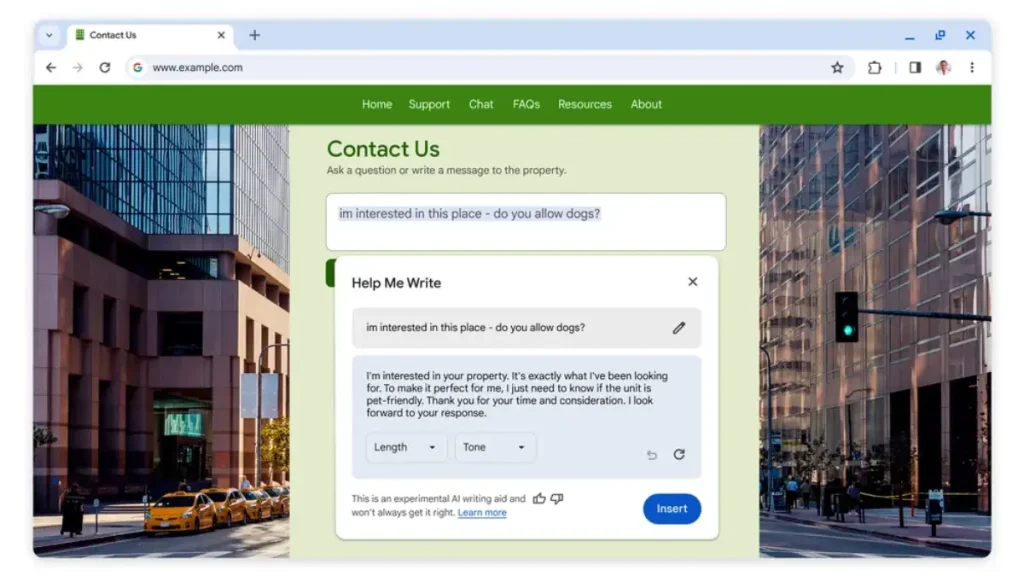 المساعدة في صياغة النصوص على الويب بالذكاء الاصطناعي في كروم chrome