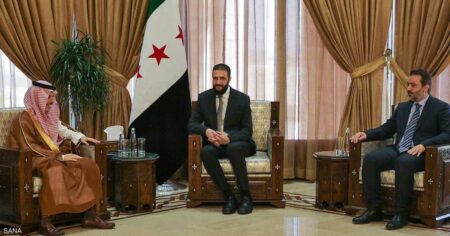 الشرع يستقبل وزير الخارجية السعودي والوفد المرافق في دمشق