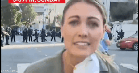 فيديو.. إصابة مراسلة في بث مباشر لاحتجاجات لوس أنجلوس