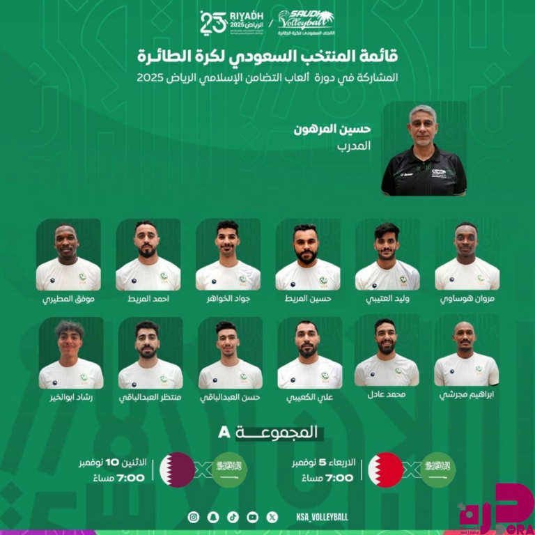 المنتخب السعودي للكرة الطائرة يعلن قائمته المشاركة في دورة ألعاب التضامن الإسلامي 2025