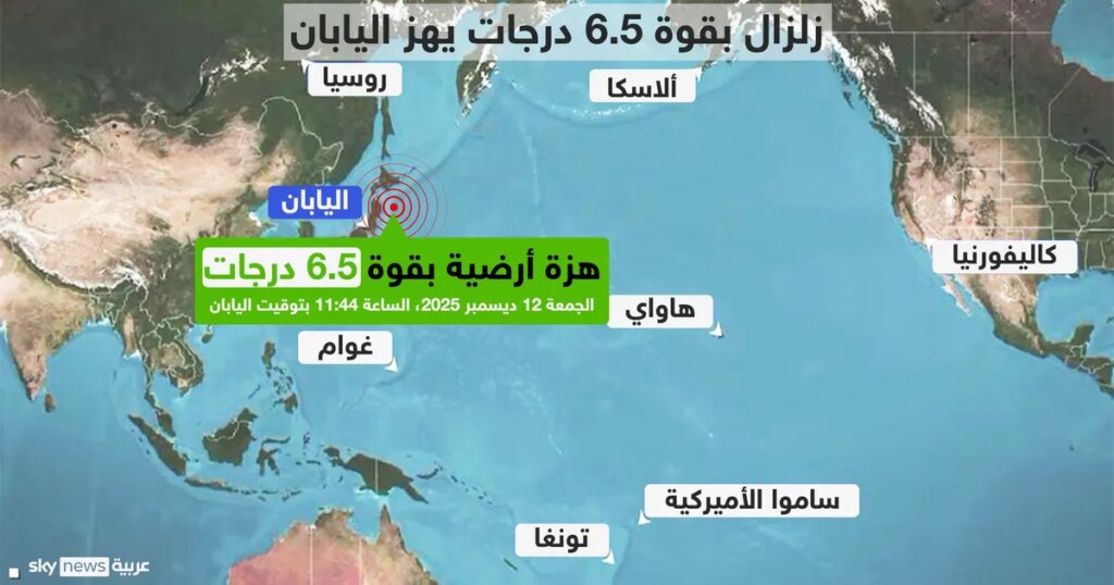زلزال بقوة 6.5 درجة قبالة شمال اليابان وتحذير من تسونامي