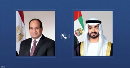 محمد بن زايد والسيسي يبحثان هاتفيا تطورات الأوضاع في المنطقة