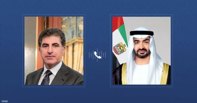 محمد بن زايد يجري اتصالا هاتفيا مع رئيس إقليم كردستان العراق