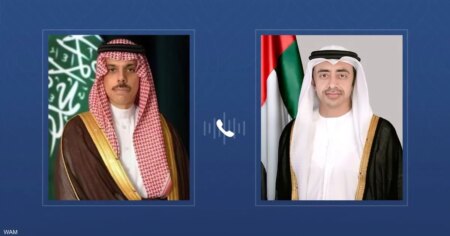 عبدالله بن زايد يتلقى اتصالا هاتفيا من وزير الخارجية السعودي